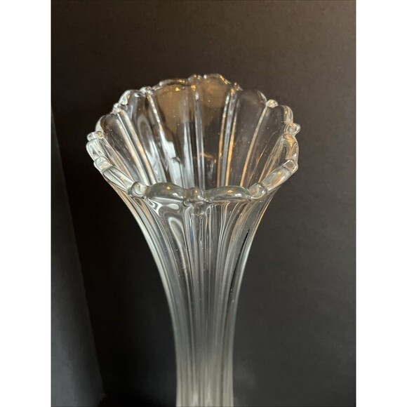 Beautiful Clear Antique 15 Inch Tall Swung Glass Vase Scalloped &Decorative Base - Picture 2 of 15